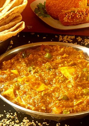A picture of Paneer Matar with Soya Curry.
