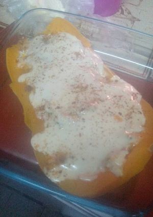 Una foto de Zapallo relleno con pollo
