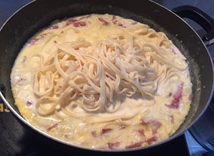 Foto resep Fettucini smoked beef carbonara