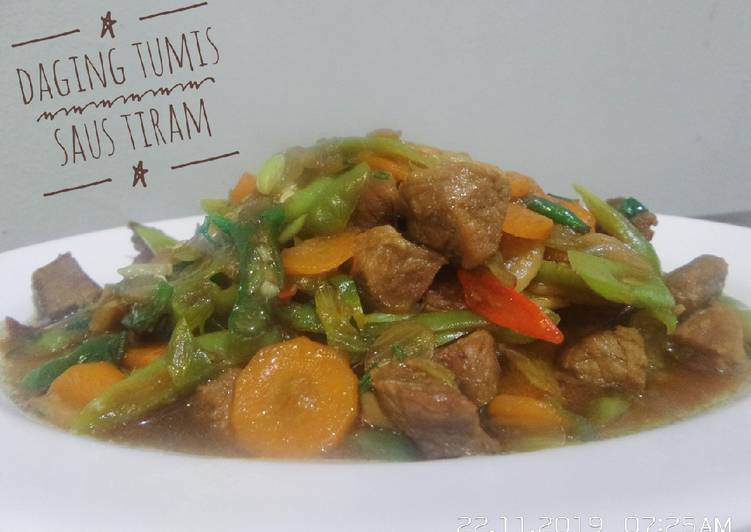 Proses mengolah Daging tumis saus tiram yang Lezat Sekali