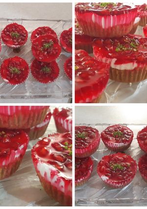 عکسی از دستور مینی چیز کیک یخچالی انار🥧🍮