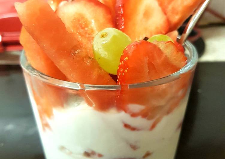 How to Prepare Super Quick Homemade My Yogurt with Melon,Grapes and Strawberries. 😁