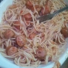 A picture of Tripple S (Spaghetti sausage special).