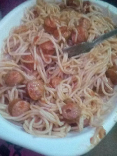 A picture of Tripple S (Spaghetti sausage special).