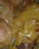 Pollo al horno con papas y salsa de mostaza