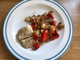 Cod with mushroom and red pepper