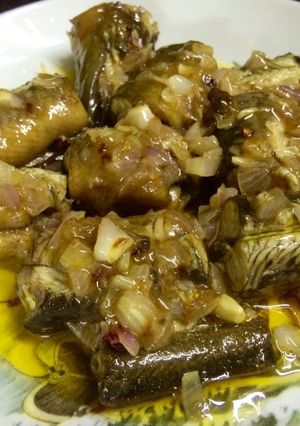 Hình của món Lươn chiên sốt hành khô.