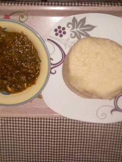 A picture of Ogbonno soup with eba.