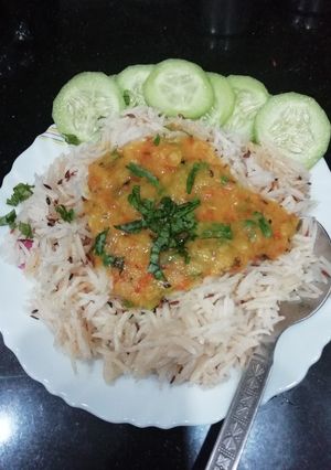 A picture of Toor Dal and rice.