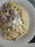 Spaggethi carbonara w/mushroom and smoked beef
