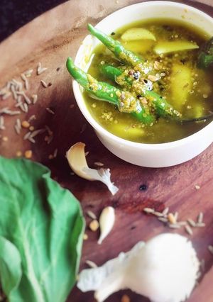 A picture of Spinach,Garlic and chilli pickle.
