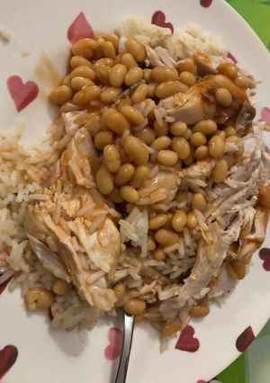 A picture of Super quick Monday Chicken, beans and rice.
