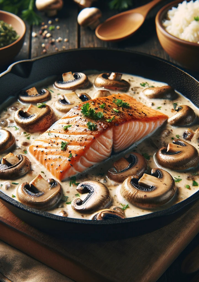 Una foto de Salmón Cremoso con Champiñones