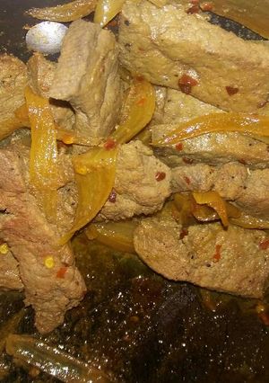Una foto de Hígado de res encebollado