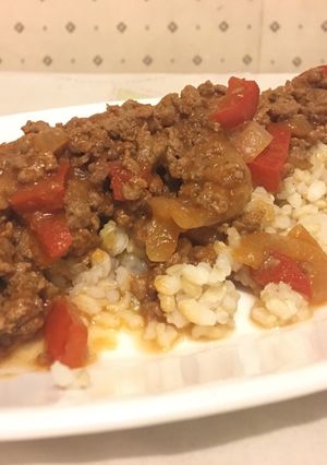 Una foto de Arroz integral con salsa bolognesa fit