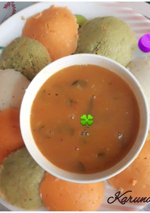 A picture of Tricolour's idli with sambar.