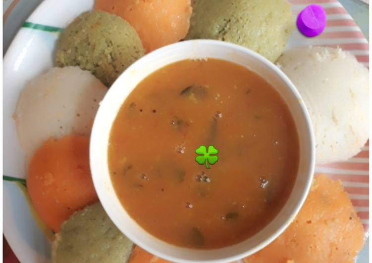 How to Cook Delicious Tricolour's idli with sambar