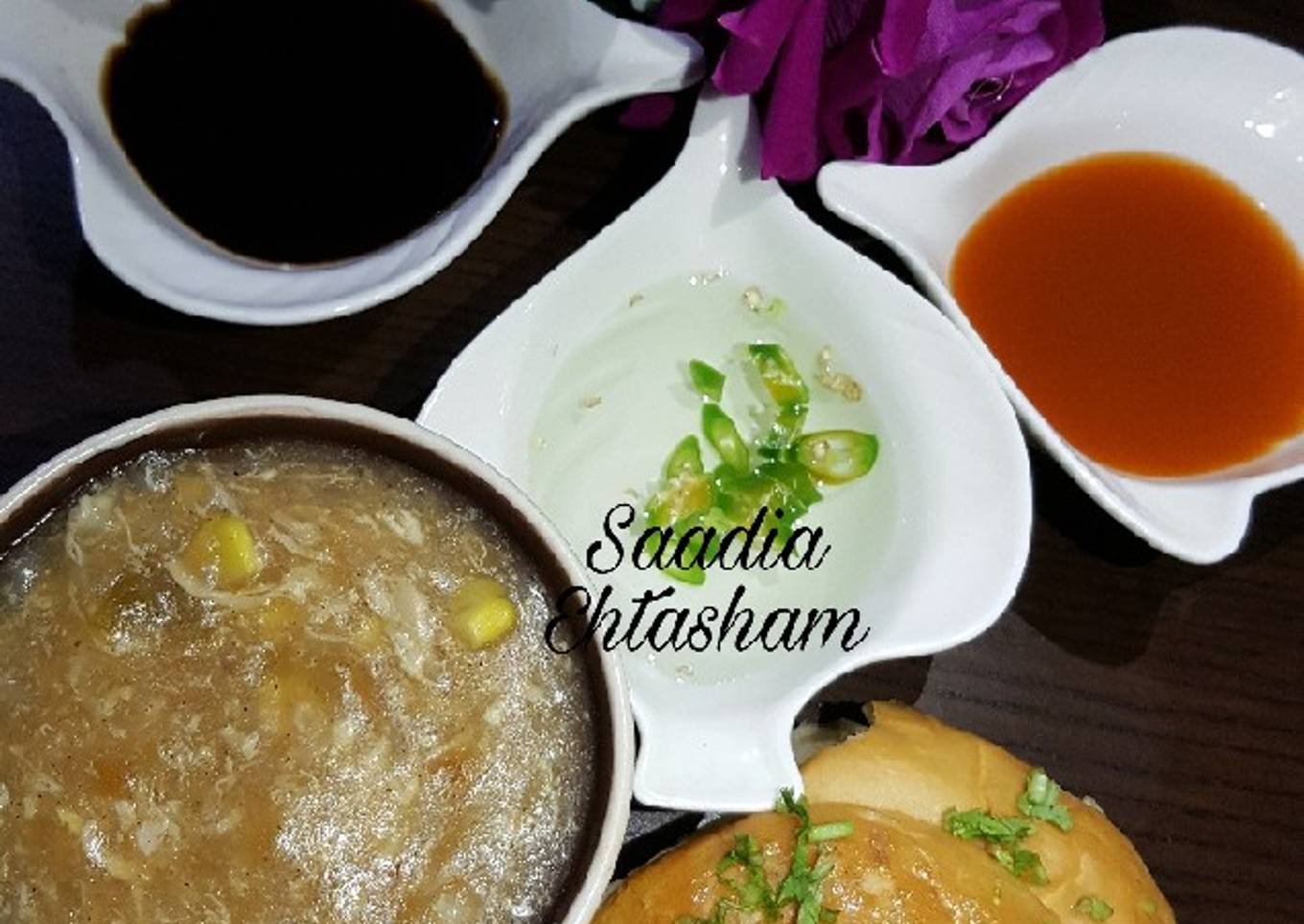 Chicken Oats soup with spiral garlic bun