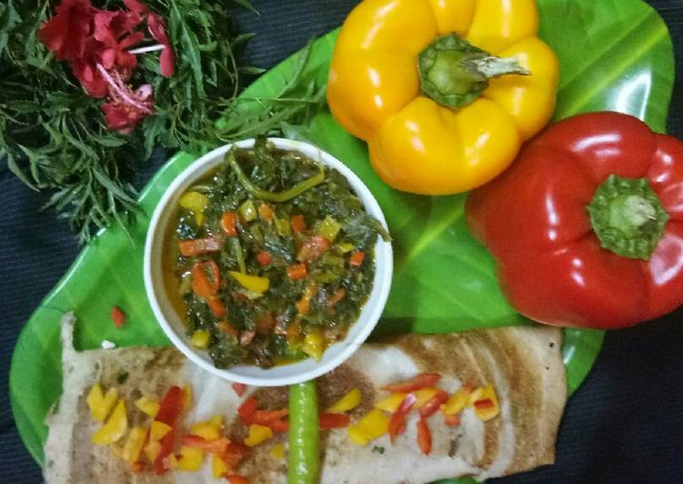 Recipe of Homemade Masala dosa with bell pepper sabji