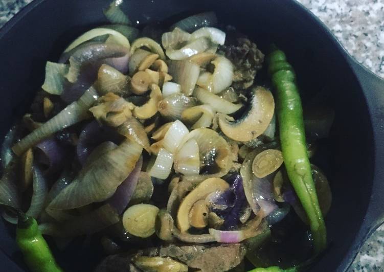 Pork Steak Tagalog w Steamed Onions and Mushrooms