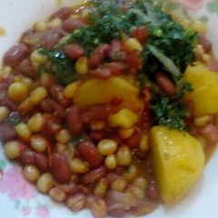 A picture of Githeri with greens.