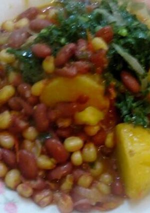 A picture of Githeri with greens.