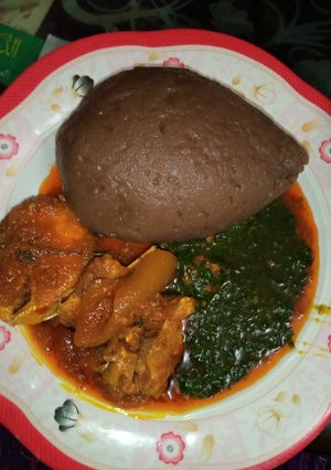 A picture of Ewedu soup and amala.