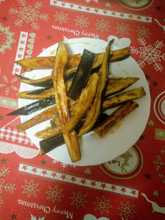 Una foto de Berenjenas fritas con sirope de arce