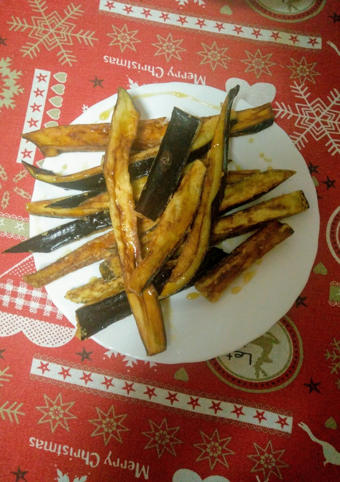 Una foto de Berenjenas fritas con sirope de arce