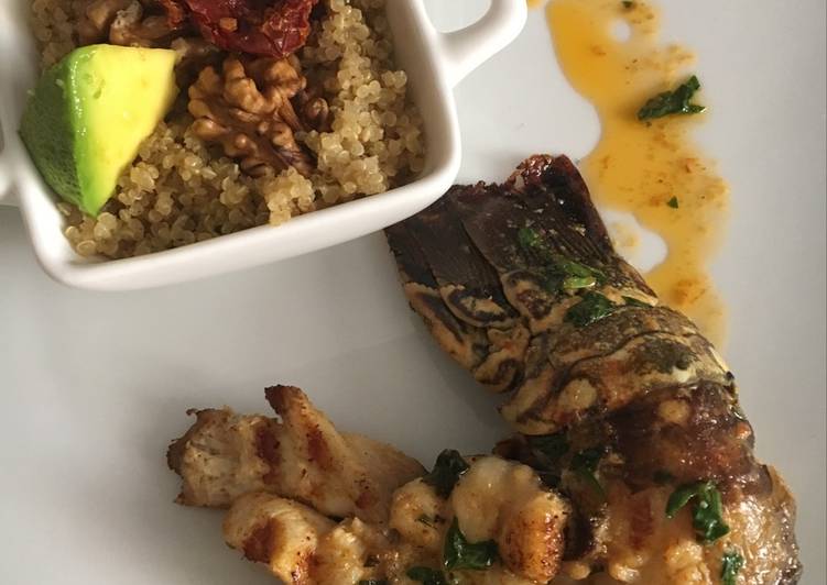 Langosta a la plancha con quinoa