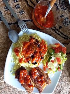 صورة لوصفة صيادية (رز اصفر مع فيليه سمك مقلي)
