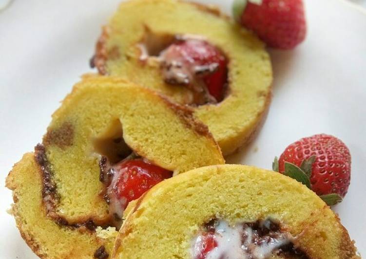 Cara memasak Bolu Gulung Filling Strawberry +trik menggunakan Otang, Bikin Ngiler