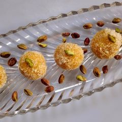 Mango coconut ladoo A picture of Mango coconut ladoo.