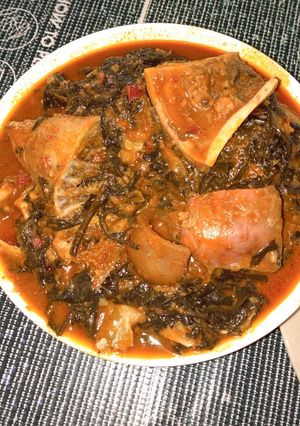 A picture of Bitter leaf soup (ofe onugbu).