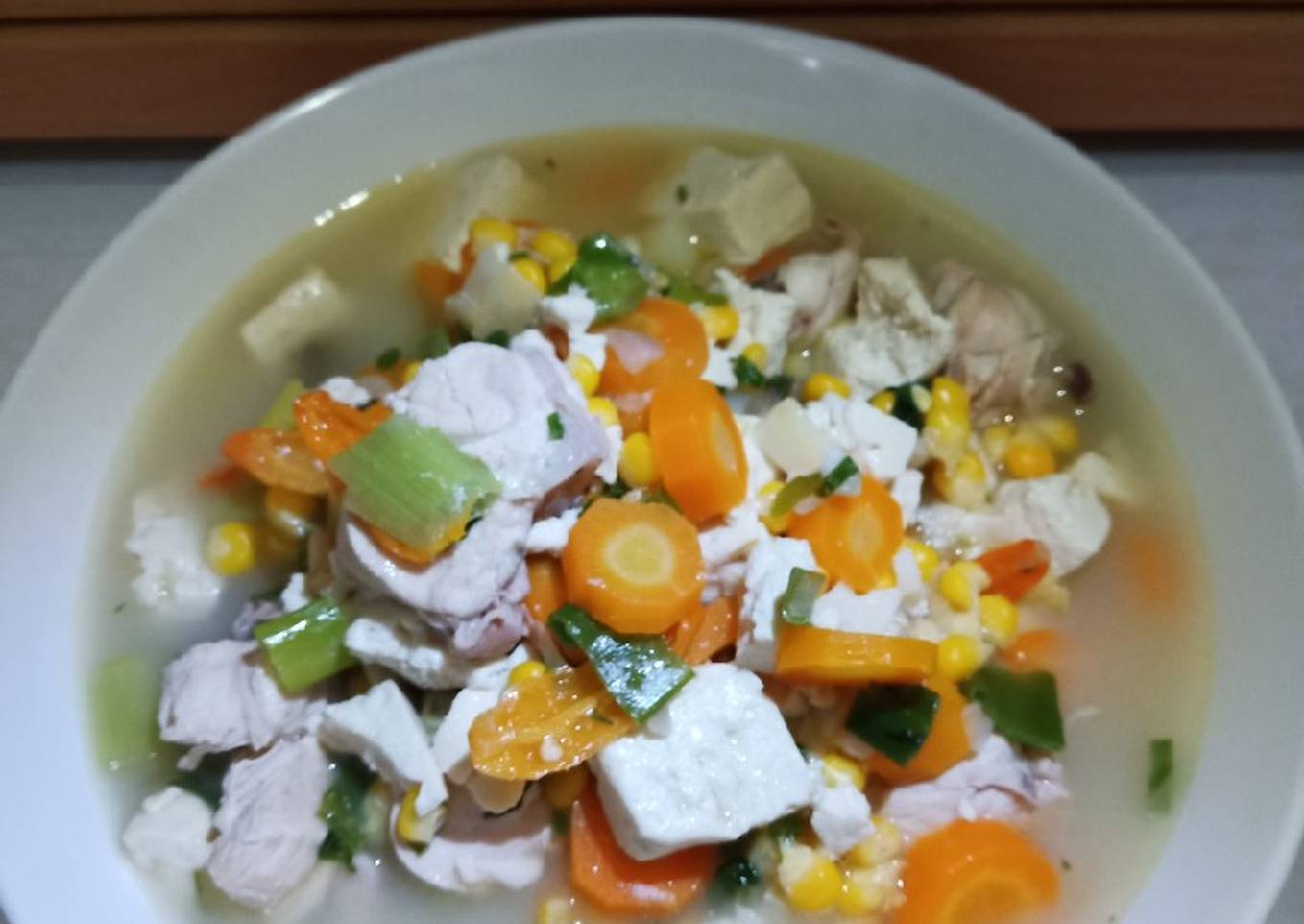 Sop Jagung tahu featuring Ayam