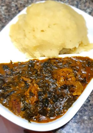 A picture of Bitter leaf soup.