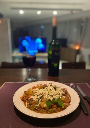 Una foto de Guiso de carne al Malbec