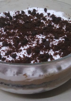 A picture of Brownie triffle with home made chocolate.