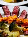 Chile Butter Steaks with Lemon-Parmesan Broccoli & Potatoes