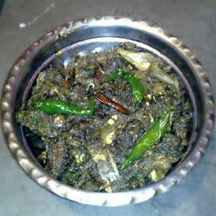 Taro stem hilsha stir fry A picture of Taro stem hilsha stir fry.