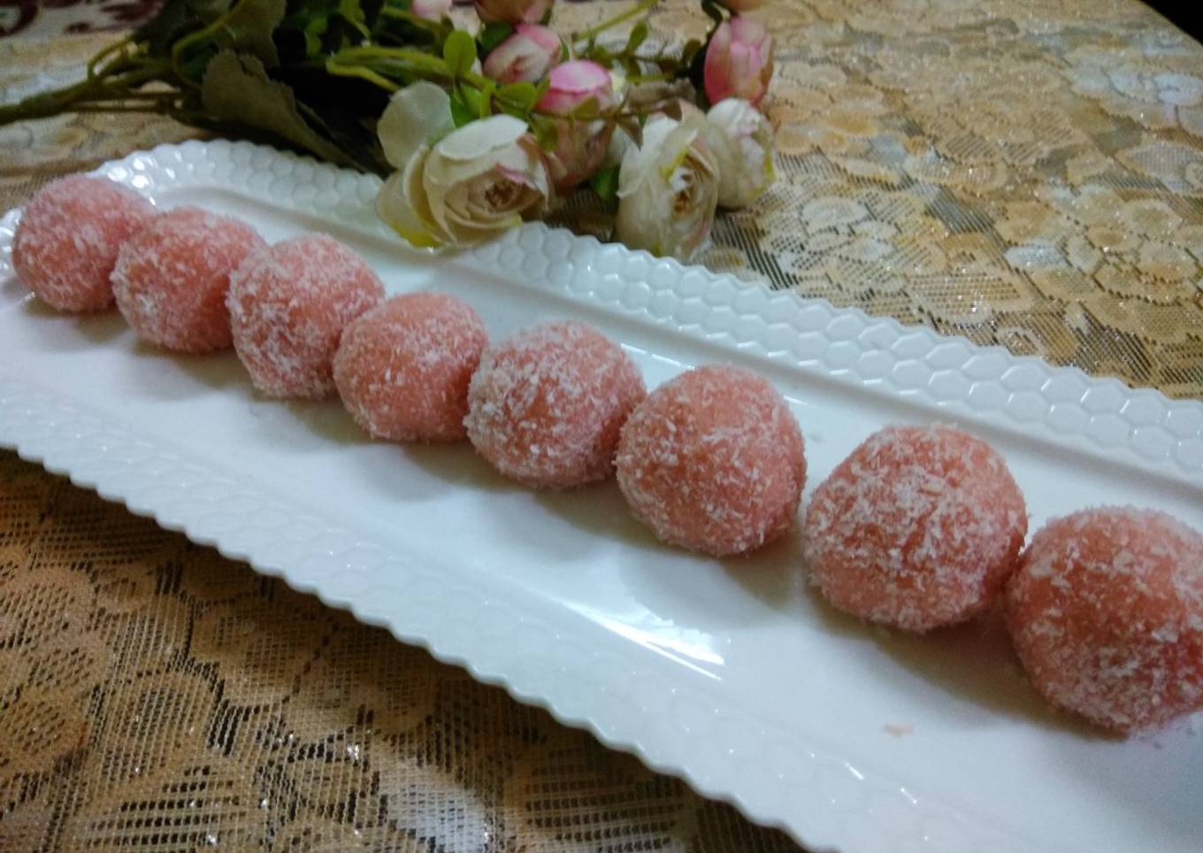 Simple Way to Make Favorite Strawberry Flavoured Coconut Laddoos