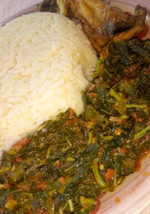 A picture of Rice with spinach.