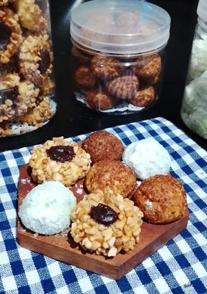 Foto resep 1 adonan 3 rasa (choco thumbprint pandan snow ball palm cheese)