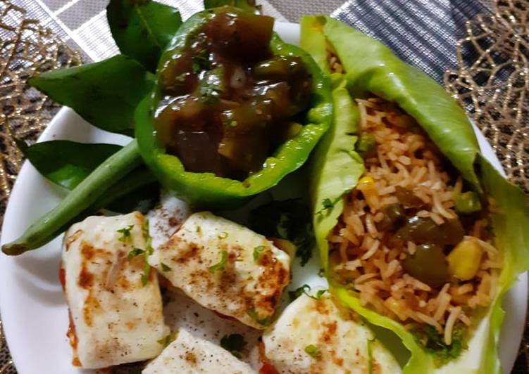 Simple Way to Prepare Award-winning Fried rice with Manchurian gravy and paneer canapies