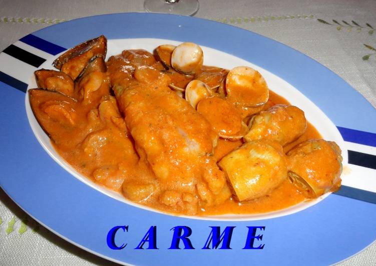 Rape con almejas y salsa picante