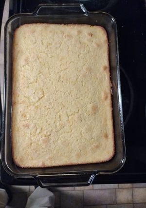 A picture of Moms Cornbread Pudding.