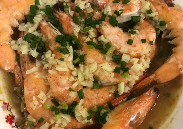 Resep Udang kukus bawang putih Anti Gagal