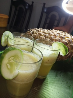A picture of Pineapple and cucumber juice.