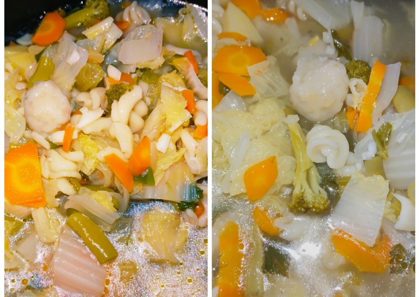 Sayur sup baso ayam macaroni
