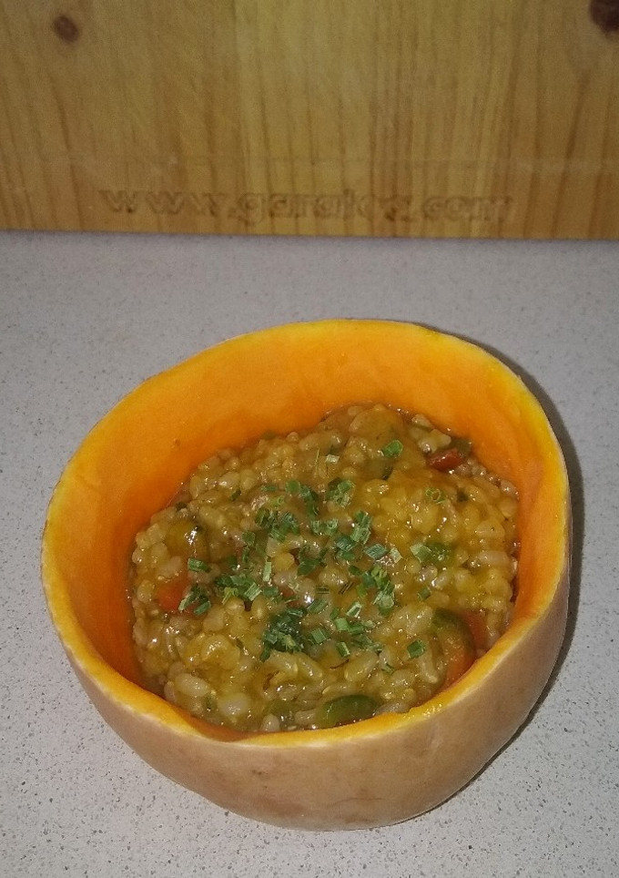 Una foto de Risotto integral de calabaza